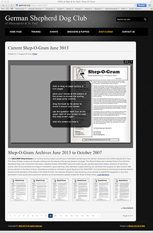 Brags page of a web site designed for German Shepherd Dog Club of Mpls & St. Paul