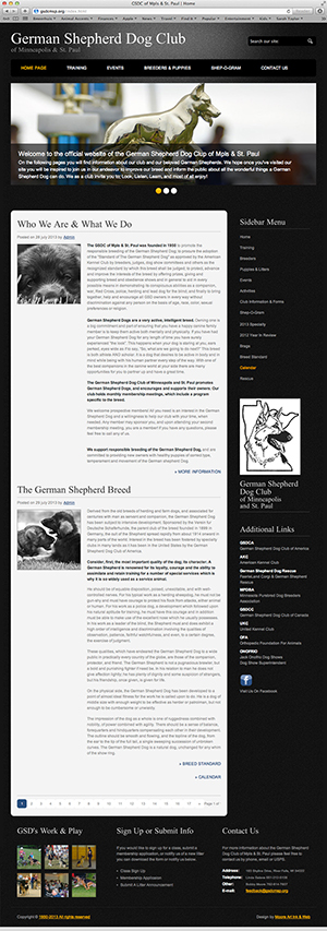 Index page of a web site designed for German Shepherd Dog Club of Mpls & St. Paul